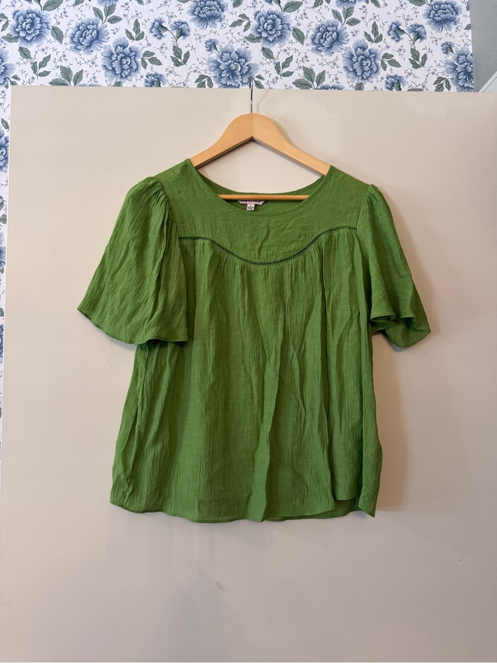 Nanette Lepore Green Flutter Sleeve Peasant Blouse